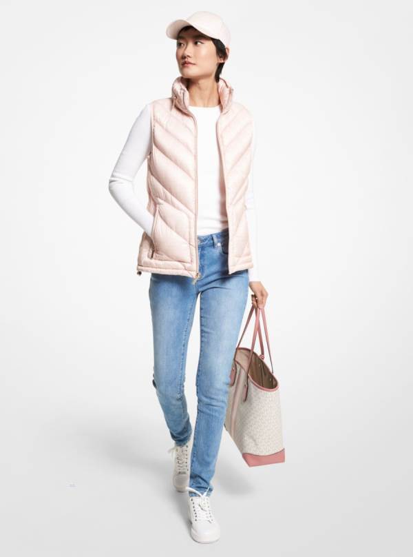 Damske Bundy Michael Kors Reversible Logo Print Quilted Vest Ruzove - Oblecenie Michael Kors Outlet | JKRCS-4563